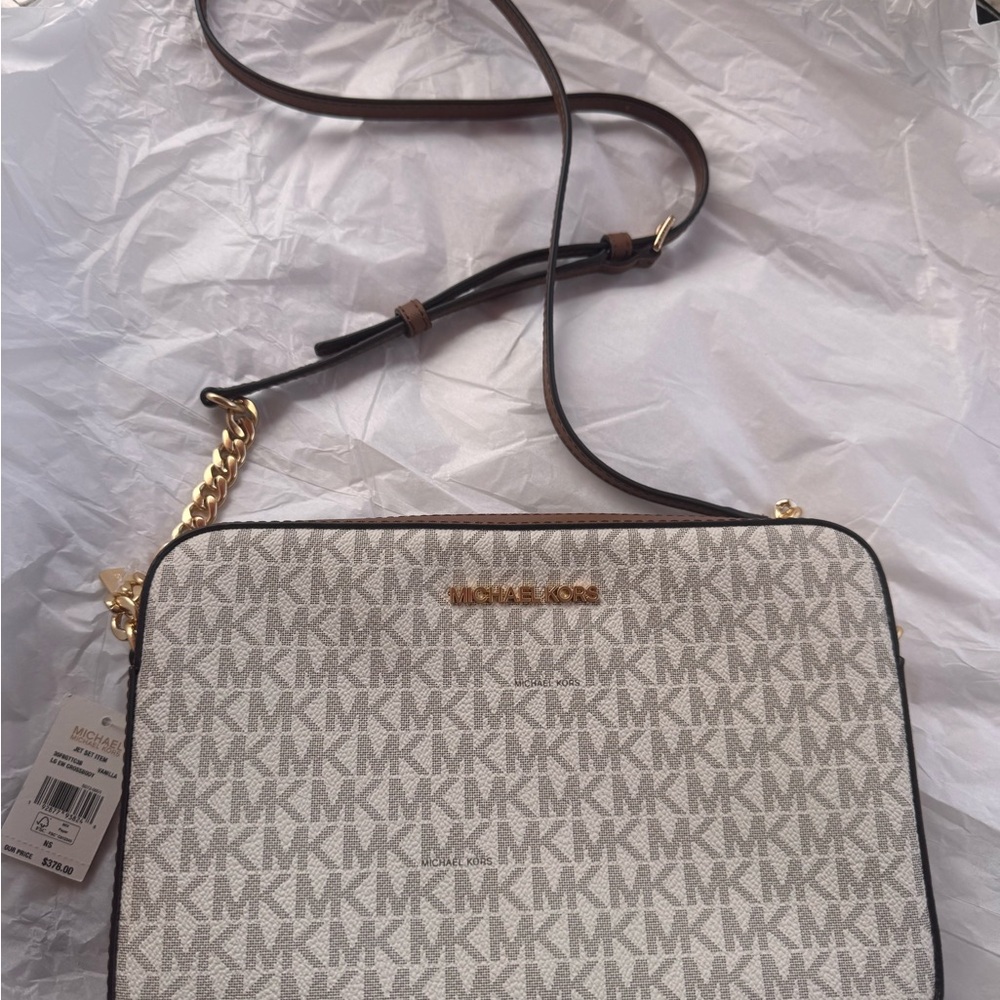 Michael Kors Vanilla and Brown Crossbody Bag